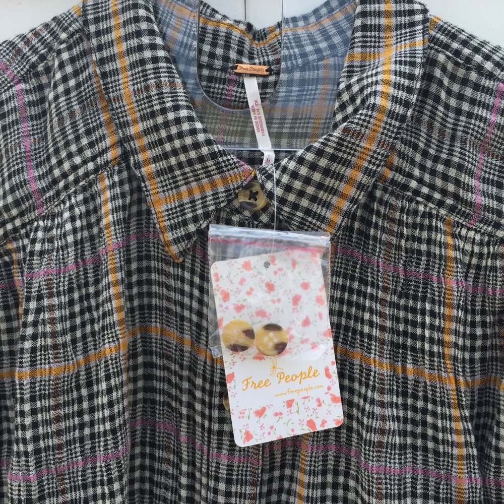 FREE PEOPLE Break My Stripe Plaid Shirt in Black! - Picture 6 of 8